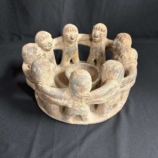 VTG Large Pottery "Circle of Friends" Candle Holder