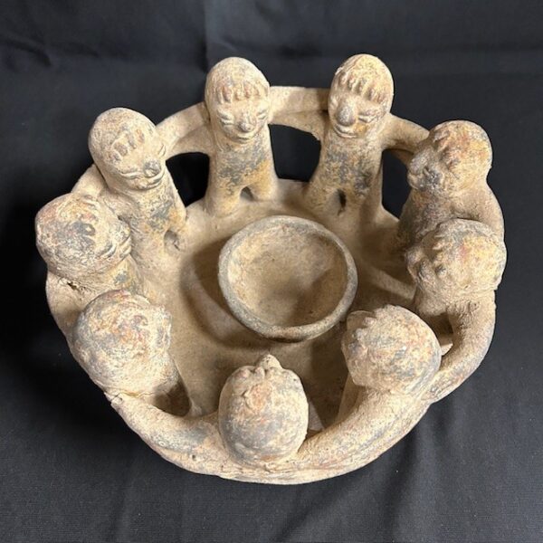 VTG Large Pottery "Circle of Friends" Candle Holder