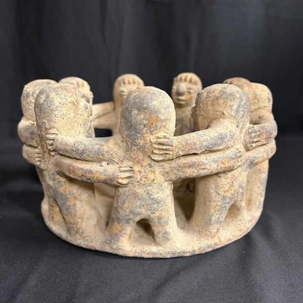 VTG Large Pottery "Circle of Friends" Candle Holder