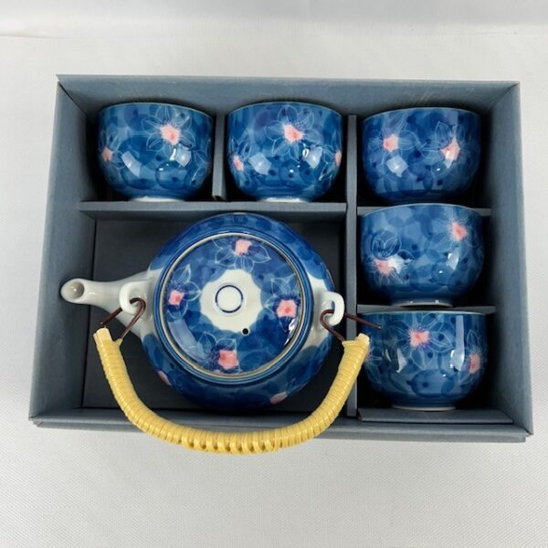 VTG Japanese Floral Tea Pot and Five Tea Cups Set