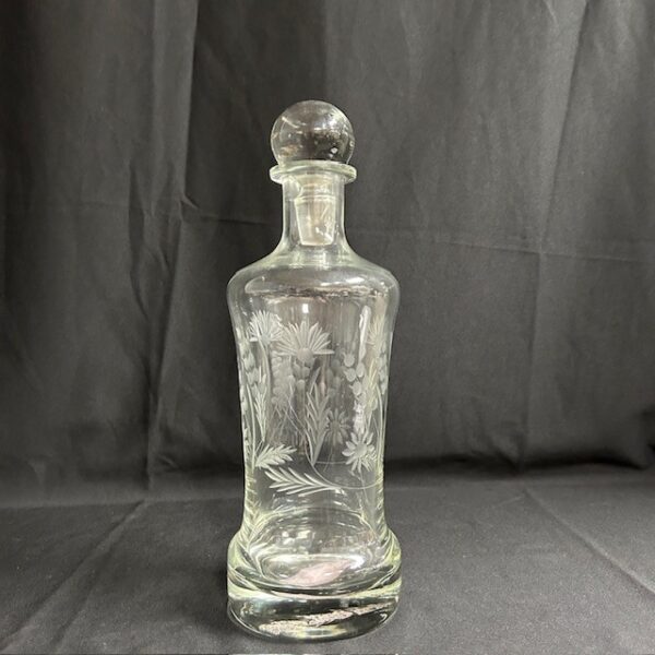 VTG Large Etched Glass Liquor Decanter with Glass Stopper