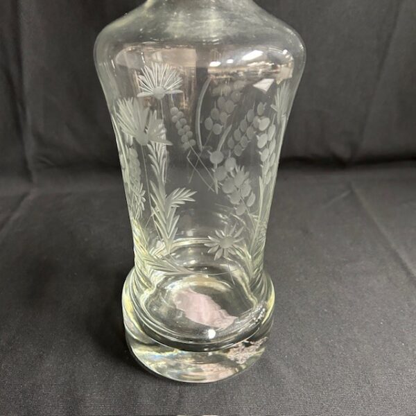 VTG Large Etched Glass Liquor Decanter with Glass Stopper