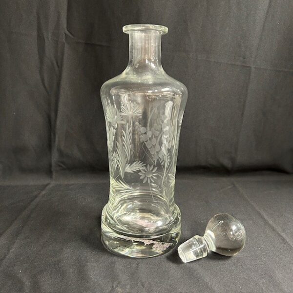 VTG Large Etched Glass Liquor Decanter with Glass Stopper