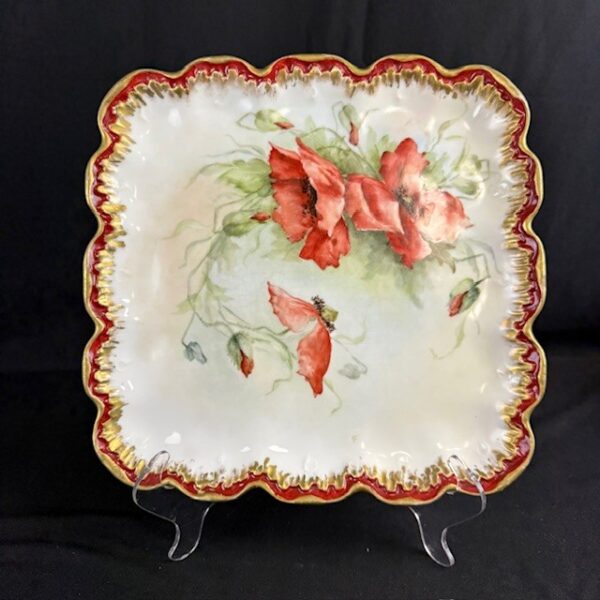 VTG Limoges Hand Painted Burnt Orange Poppy Floral Tray