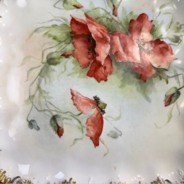 VTG Limoges Hand Painted Burnt Orange Poppy Floral Tray