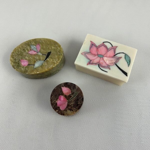 Lot of Three Small Indian Mother Of Pearl Inlay Trinket Boxes