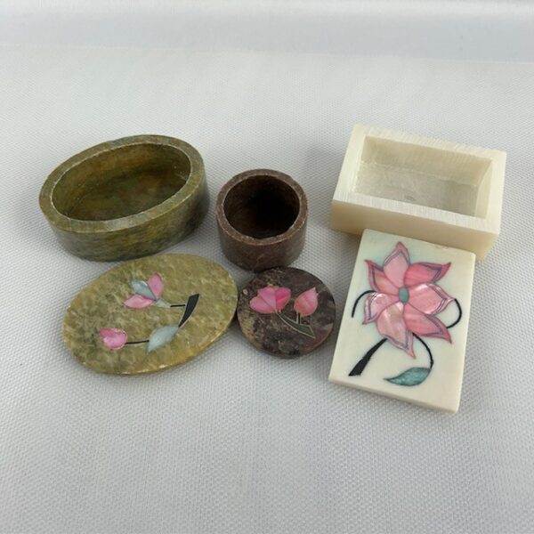 Lot of Three Small Indian Mother Of Pearl Inlay Trinket Boxes