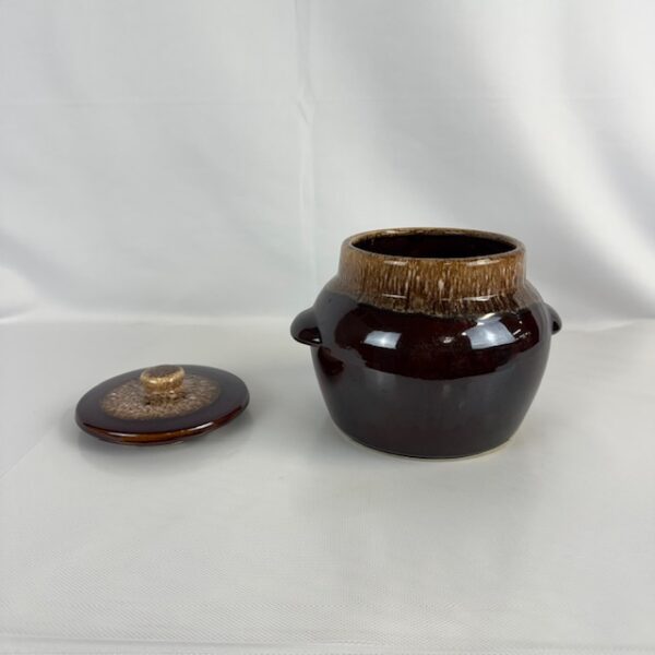 VTG Brown Glazed Bean Pot with Lid