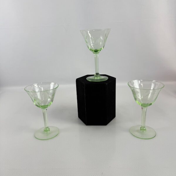 VTG Uranium Glass Cordial Trio