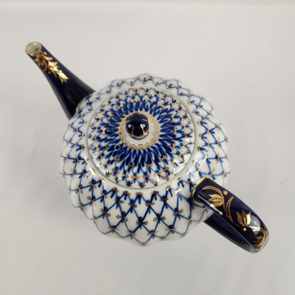 VTG Lomonosov Russian Imperial Porcelain Gold Cobalt Net Teapot