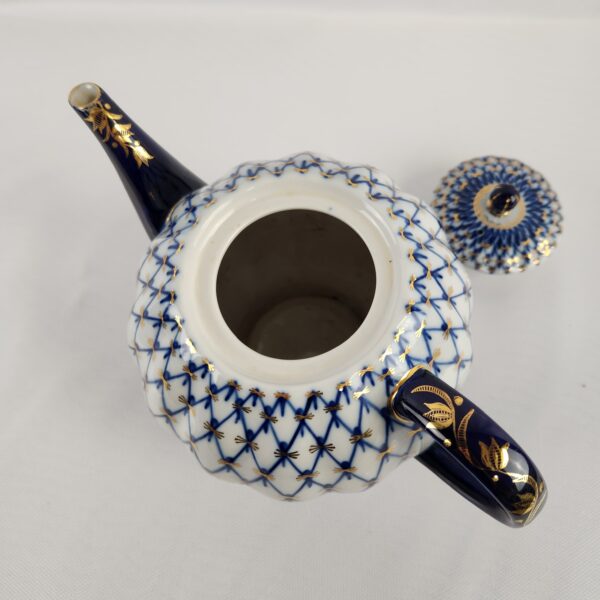 VTG Lomonosov Russian Imperial Porcelain Gold Cobalt Net Teapot