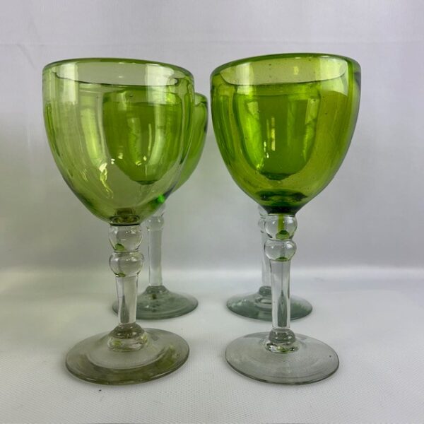 Set of Eight Green Blown Wine Glasses