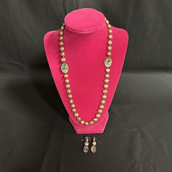 Blushing Bronze Pearl Necklace & Earrings