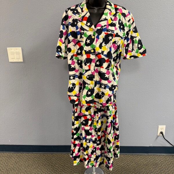 VTG Escada Silk Nautical Pattern Shirt & Skirt Set - Size 42 European