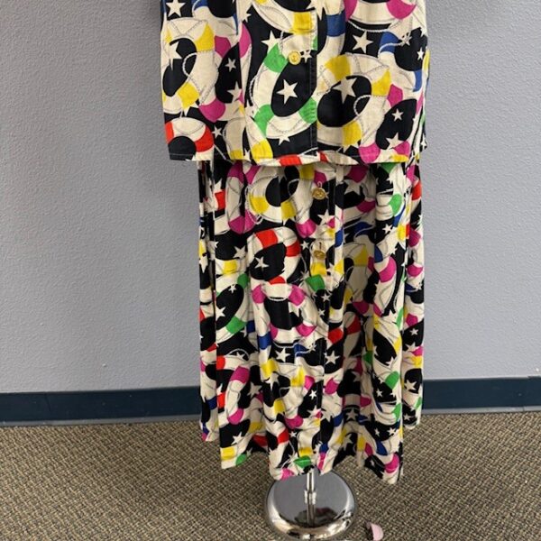 VTG Escada Silk Nautical Pattern Shirt & Skirt Set - Size 42 European