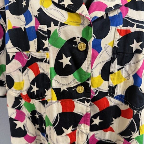 VTG Escada Silk Nautical Pattern Shirt & Skirt Set - Size 42 European