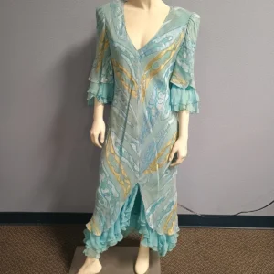 VTG 70s 80s Glam Judy Hornby Couture Silk Pastel Dress - Size 12