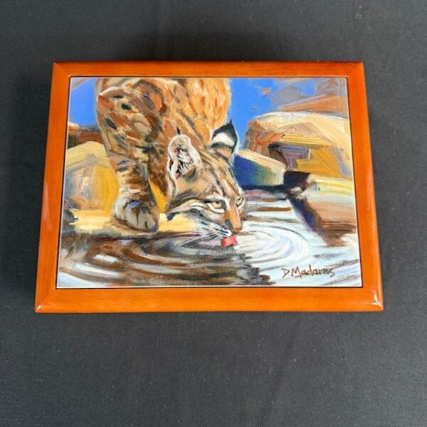 "Bobcat At The Pool " Jewelry Box By Diana Madaras