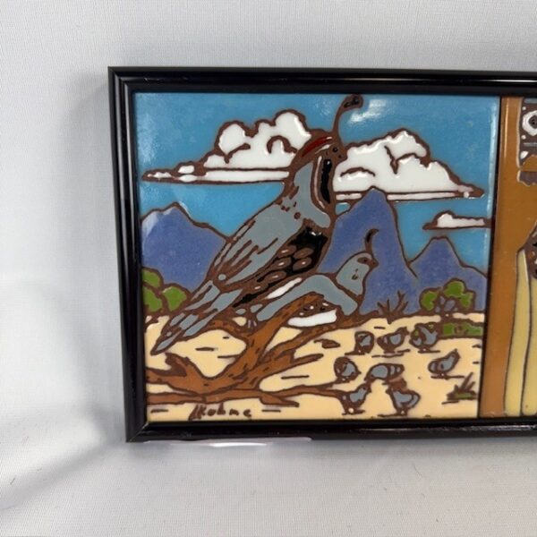 Three Vintage Southwest Tiles in Metal Frame