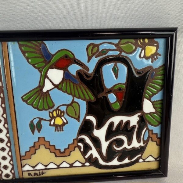 Three Vintage Southwest Tiles in Metal Frame