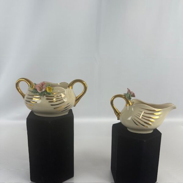 VTG Rochelle Fine China Open Sugar Bowl & Small Creamer Swan Design