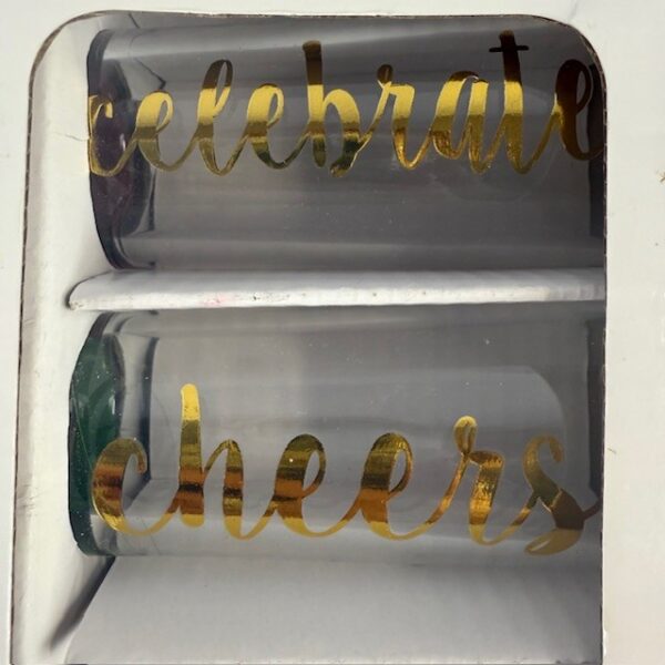 NIB Four Shot Glasses with Gold Lettering