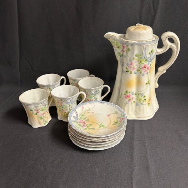 Antique Nippon Hand Painted Gold Rimmed Floral Tea Set