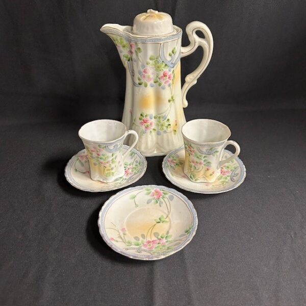 Antique Nippon Hand Painted Gold Rimmed Floral Tea Set