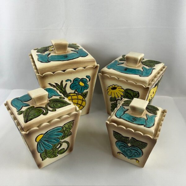 VTG Hand Painted Classic Square Cookie Jar Canister Set