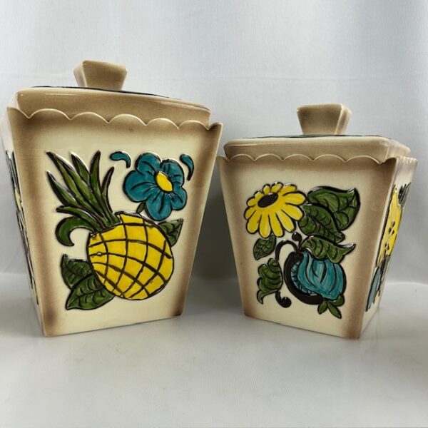 VTG Hand Painted Classic Square Cookie Jar Canister Set