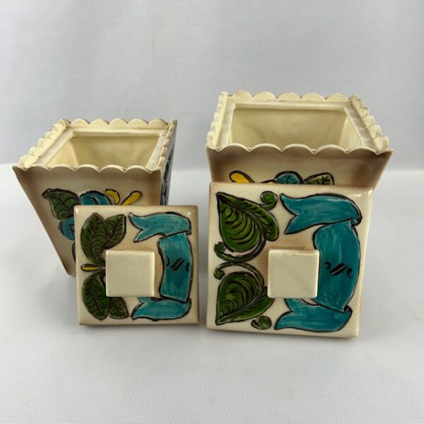 VTG Hand Painted Classic Square Cookie Jar Canister Set