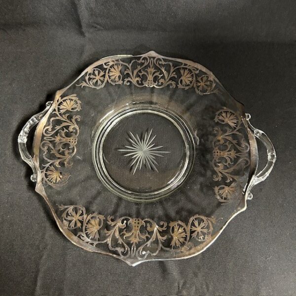 Silver Overlay Glass Handled Bowl and Platter