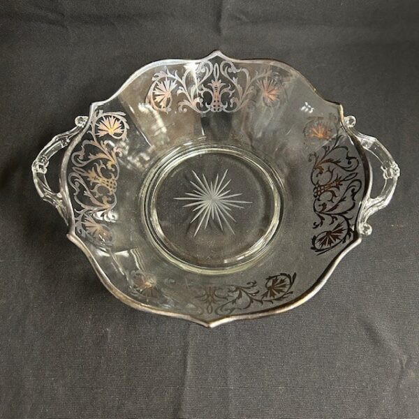 Silver Overlay Glass Handled Bowl and Platter