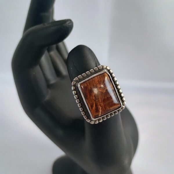 VTG Petrified Wood & Sterling Ring Sz 6