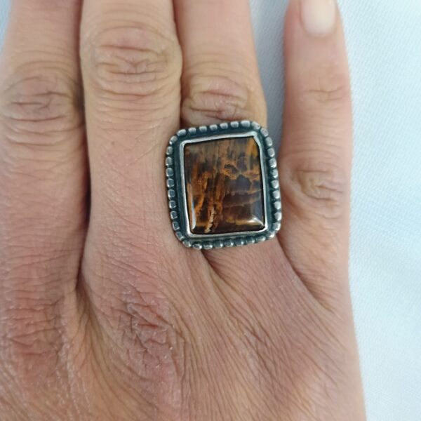 VTG Petrified Wood & Sterling Ring Sz 6