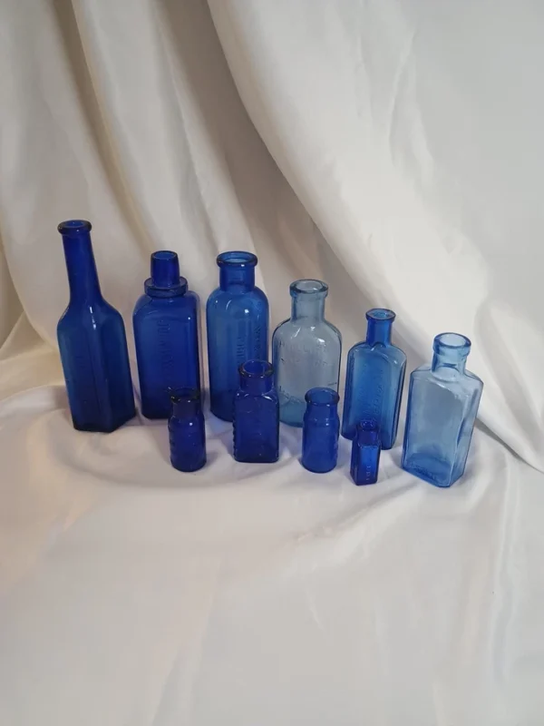 Lot Of 10 Antique Cobalt Apothecary Bottles