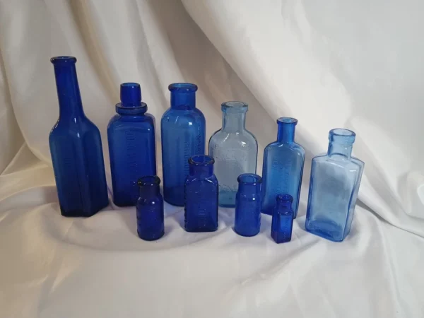 Lot Of 10 Antique Cobalt Apothecary Bottles