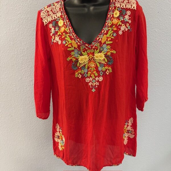 Johnny Was Embroidered Red Tunic