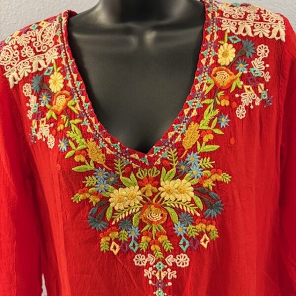 Johnny Was Embroidered Red Tunic