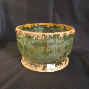Antique Moser Forest Scene Gilt Bowl