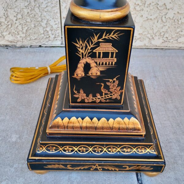 VTG Chinoiserie Black & Gold Lacquered Floor Lamp