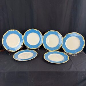 Set of 6 VTG Crescent & Sons Blue Yellow Feather Dishes