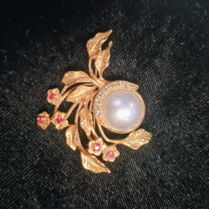 VTG Givenchy 14K Gold, Diamond, Ruby & Pearl Brooch