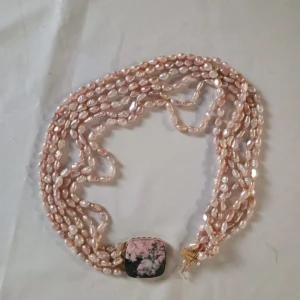 Pink Pearl Multi-strand Necklace with Rhodonite Pendant