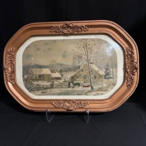 VTG Winter Scene Convex Bubble Glass Framed Painting