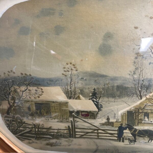 VTG Winter Scene Convex Bubble Glass Framed Painting