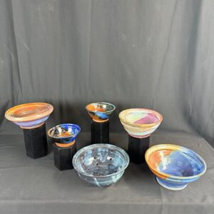 Six Art Pottery Bowls with Colander