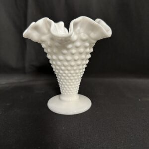 VTG Hobnail Milk Glass Crimp Vase